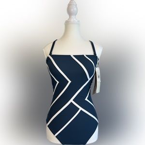 Gottex Navy and White one piece swimsuit. Size 6. LYCRA Xtra Life. BRAND NEW.